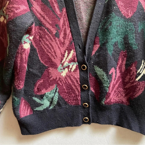 Vintage Jones New York Lambswool button floral sweater cardigan Sz M - Picture 4 of 9